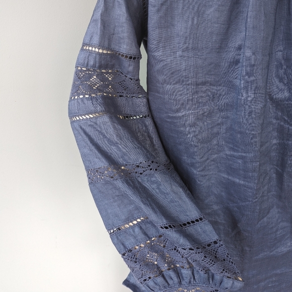 Irving & Fine Blue Crochet Long Sleeve Boho Tunic Top - Picture 9 of 9